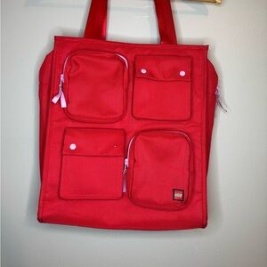 LEGO Red Utility Tote‎ Bag Multiple Pocket Cargo Style w/ Graphic Lining